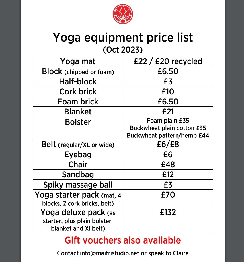 Yoga equipment for sale at Maitri Studio - Maitri Studio Belfast